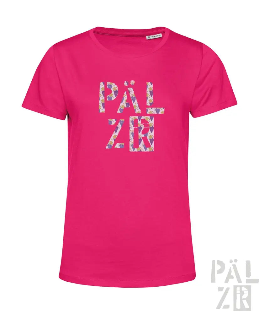 Rosa-blumiges ’päl zr’ T-Shirt mit Ärmeln und rundem Ausschnitt.
