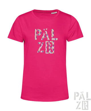 Rosa-blumiges ’päl zr’ T-Shirt mit Ärmeln und rundem Ausschnitt.