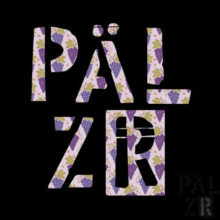 Traubensmuster-Stoff-Tragetasche mit schwarzem Hintergrund.