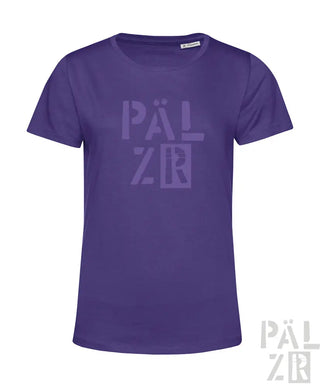 Lila T-Shirt mit ’pälzr’-Design und Logo.