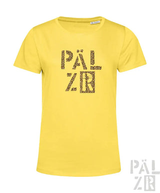 Gelbes Bio-Baumwoll-T-Shirt mit Textdesign ’päl zr’.