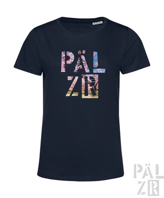 Marineblaues T-Shirt mit Textdesign ’päl zr’ mit galaxieähnlichem Muster.