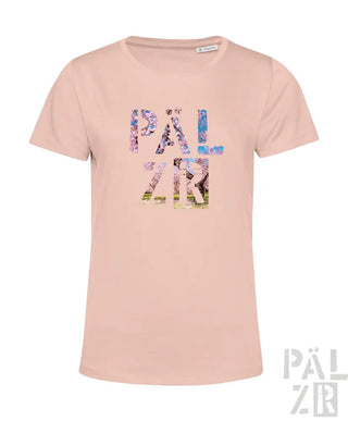 Hellrosa T-Shirt mit ’pälzr’ Grafikdesign, aus Baumwolle gefertigt.