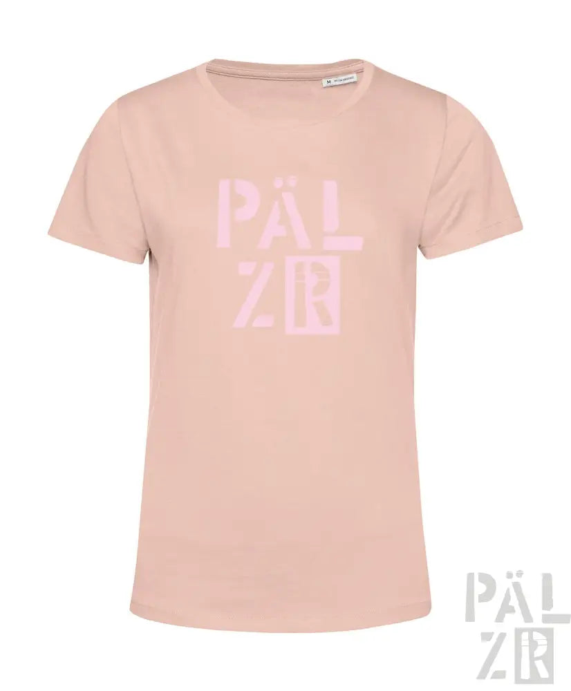 Hellrosa T-Shirt mit ’pälzer’ Textdesign, aus Baumwolle.