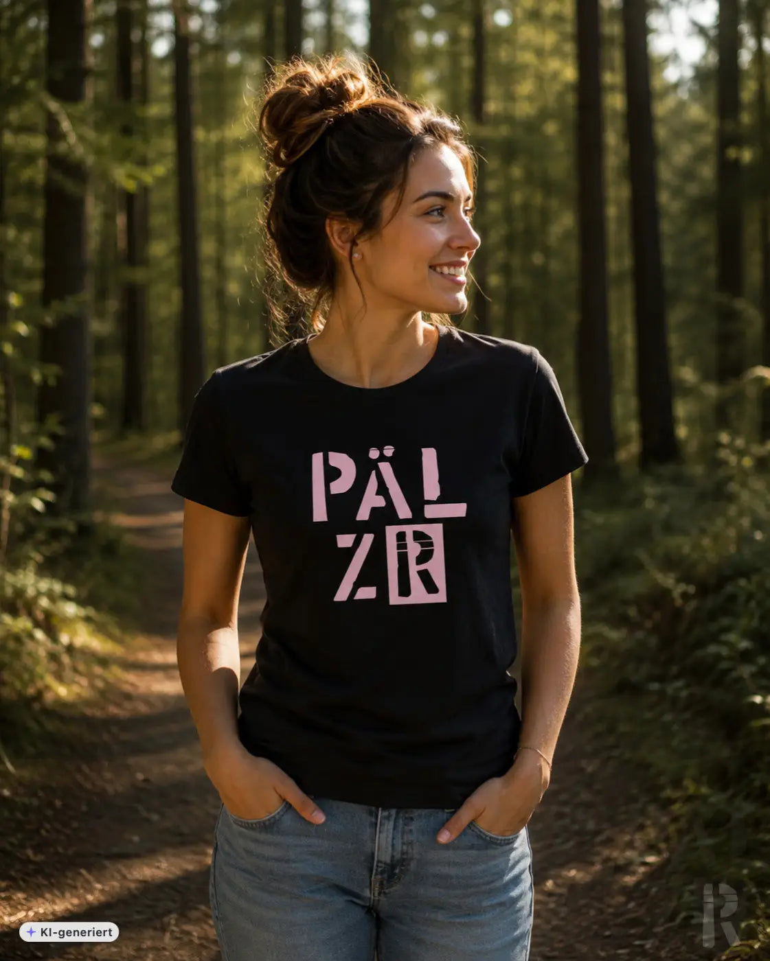 Schwarzes frauen t-shirt aus baumwolle mit pinkem päl zr grafikprint für palzr 2025 in verschiedenen farben