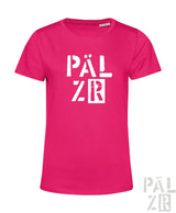 Vibrantes pinkes frauen t-shirt pälzr 2025 mit weißer blockschrift auf der brust in modernen design