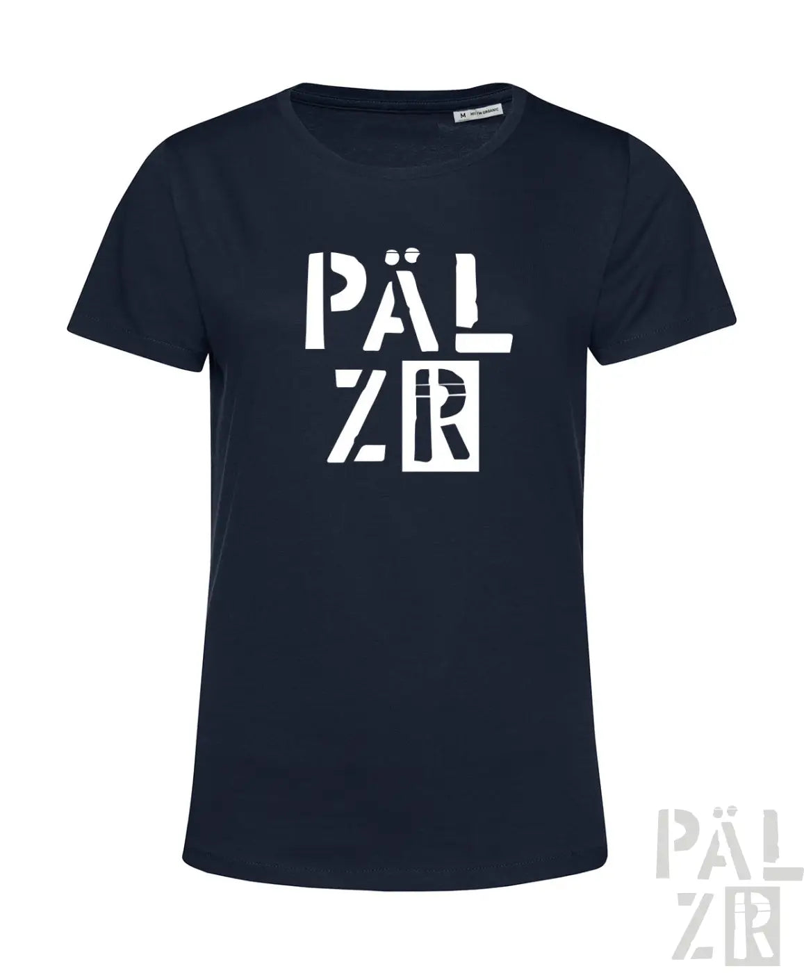 Frauen navy blaues kurzarm t-shirt aus baumwolle mit weißem pälzr grafikdruck in verschiedenen farben