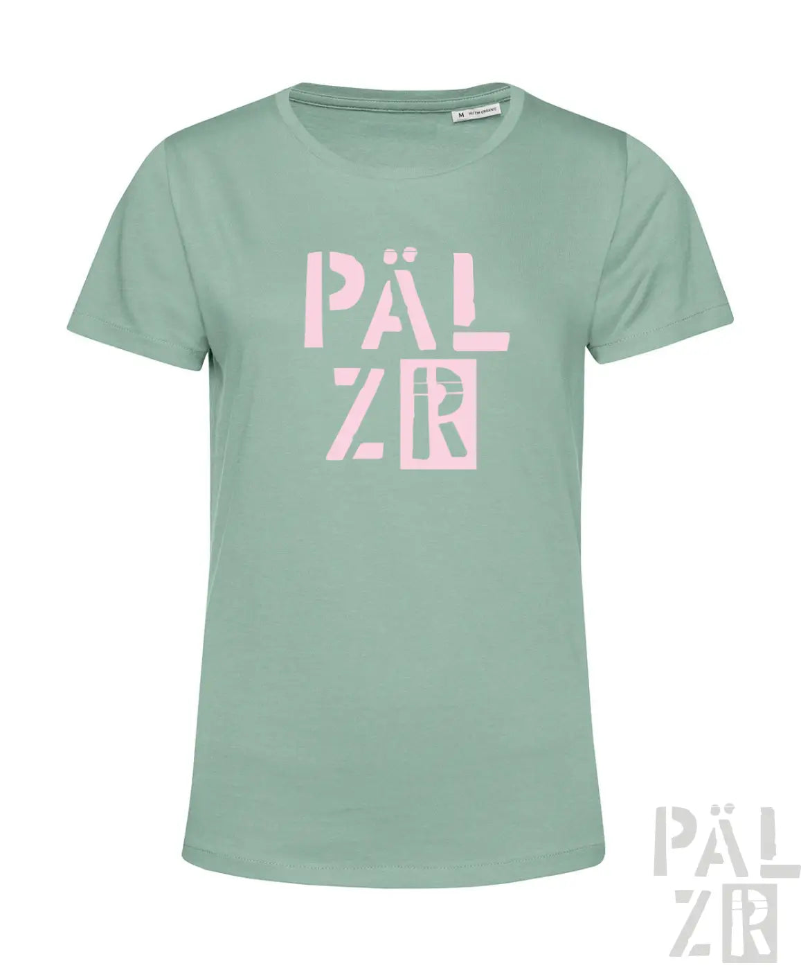 Frauens t-shirt pälzr 2025 mintgrün mit markantem pinkfarbenem pälz schriftzug kurzarm