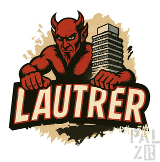 Rotes Teufel-T-Shirt mit Hörnern und Schwanz, gedruckt auf einem Baumwollmischgewebe.