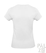 Weißes V-Ausschnitt-T-Shirt mit kurzen Ärmeln und lockerer Passform.