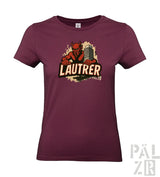 Bordeaux-Farbenes T-Shirt mit Teufel-Design und ‚lautrer‘-Text, Baumwollmaterial.
