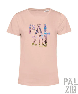 Weiches rosafarbenes frauen t shirt mit farbenfrohem texturiertem päl zr design in verschiedenen farben