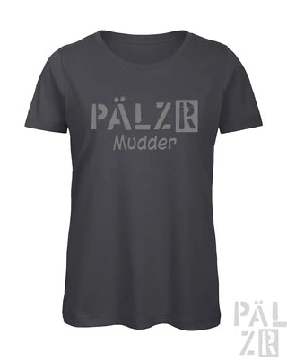 Kohle-graues T-Shirt mit ’pälzr mudder’-Design und Logo.