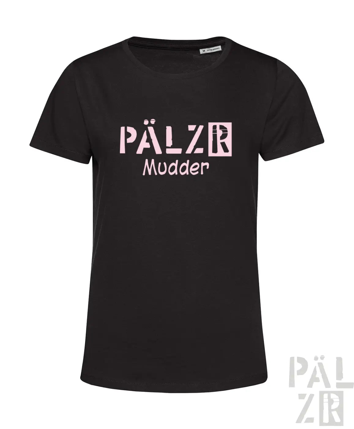 Schwarzes frauen t-shirt mit pinkem pälzr mudder print kurzarm und verschiedene farben erhältlich