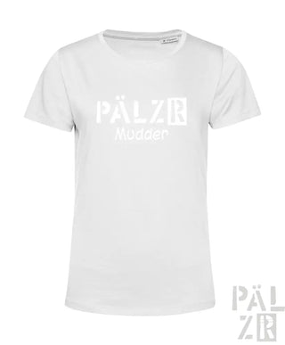 Weißes T-Shirt mit ‚pälzer‘-Logo und Textdesign, aus Baumwolle gefertigt.