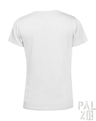 Weißes Baumwoll-T-Shirt mit V-Ausschnitt und kurzen Ärmeln.