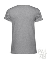 Graues meliertes baumwoll t-shirt frauen pälzr oma mit klassischem rundhalsausschnitt und kurzen ärmeln
