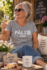 Frauen t-shirt pälzr oma in grau mit weißem text in fetter serifenloser schrift verschiedene farben