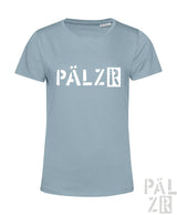 Leichte hellblaue damen t shirt von pälzr originals mit weißem pälzr schriftzug auf der brust