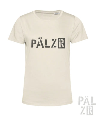 Frauen t-shirt von pälzr originals in creme mit boldem schwarzem grafikdruck auf der brust