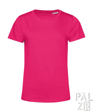 Fuchsia-rosa T-Shirt mit kurzen Ärmeln und Rundhals, aus Baumwolle gefertigt.