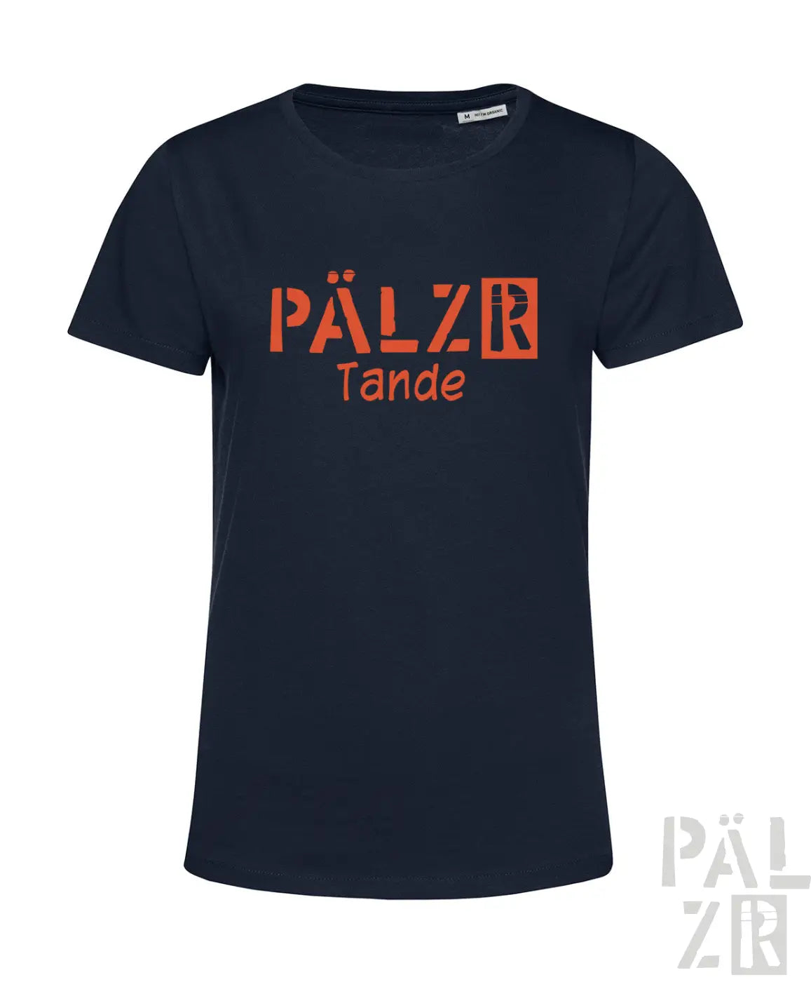 Frauen t-shirt navy blau kurzarm mit orange pälzr tande grafikdruck verschiedene farben