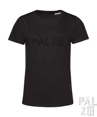 Schwarzes T-Shirt mit ’pälzer’-Logo-Design, aus Baumwolle.