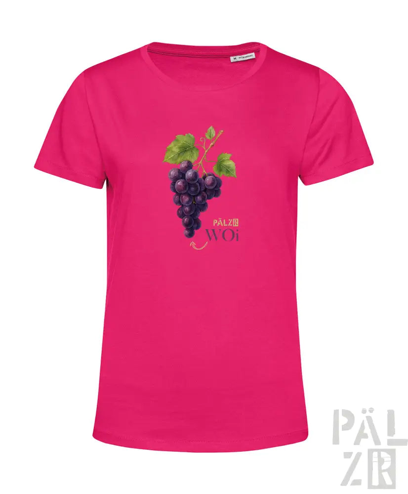 Rosa T-Shirt mit Trauben-Design und ’pälzer’ Logo.