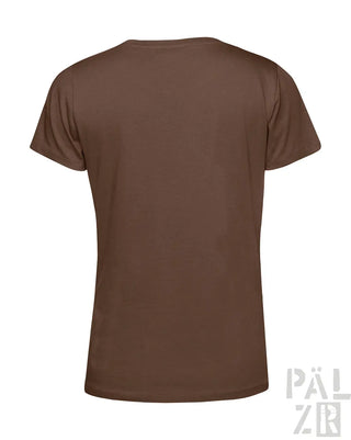 Braunes T-Shirt mit V-Ausschnitt und kurzen Ärmeln, aus Baumwolle.