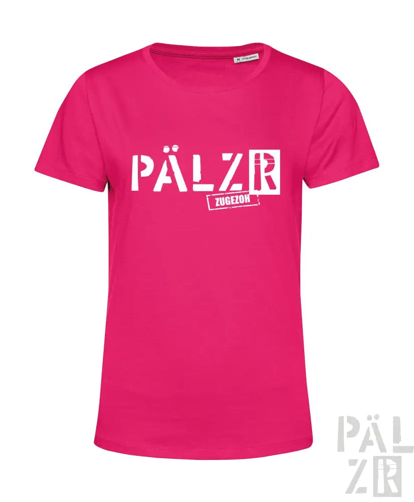 Rosa T-Shirt mit ’pälzr’-Logo und grafischem Design.