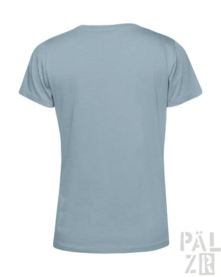 Hellblaues T-Shirt mit Rundhals und kurzen Ärmeln, aus Baumwolle.