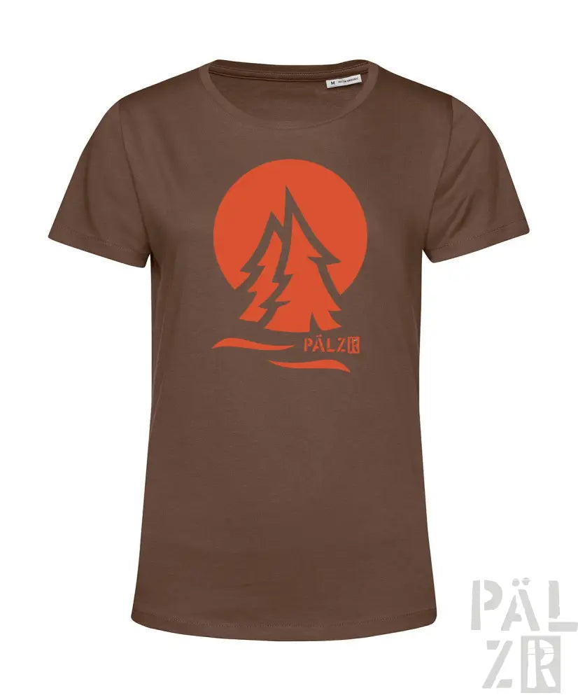 Braun T-Shirt mit Orangenbaum-Design und Text ’pälzer’.