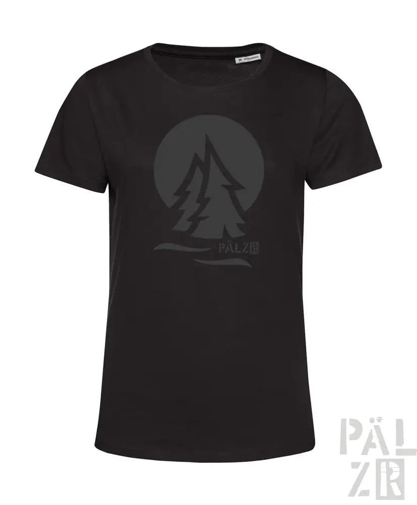Schwarzes T-Shirt mit Baum-Design und ’pälzer’-Text, Baumwollmaterial.