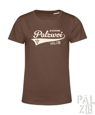 Braunes T-Shirt mit ’polzwoi’-Design und Trauben-Grafik, Baumwollmaterial.