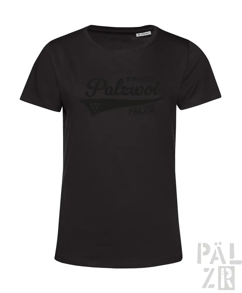 Schwarzes T-Shirt mit ’pälzer’-Logo-Design, kurzen Ärmeln und Rundhals.