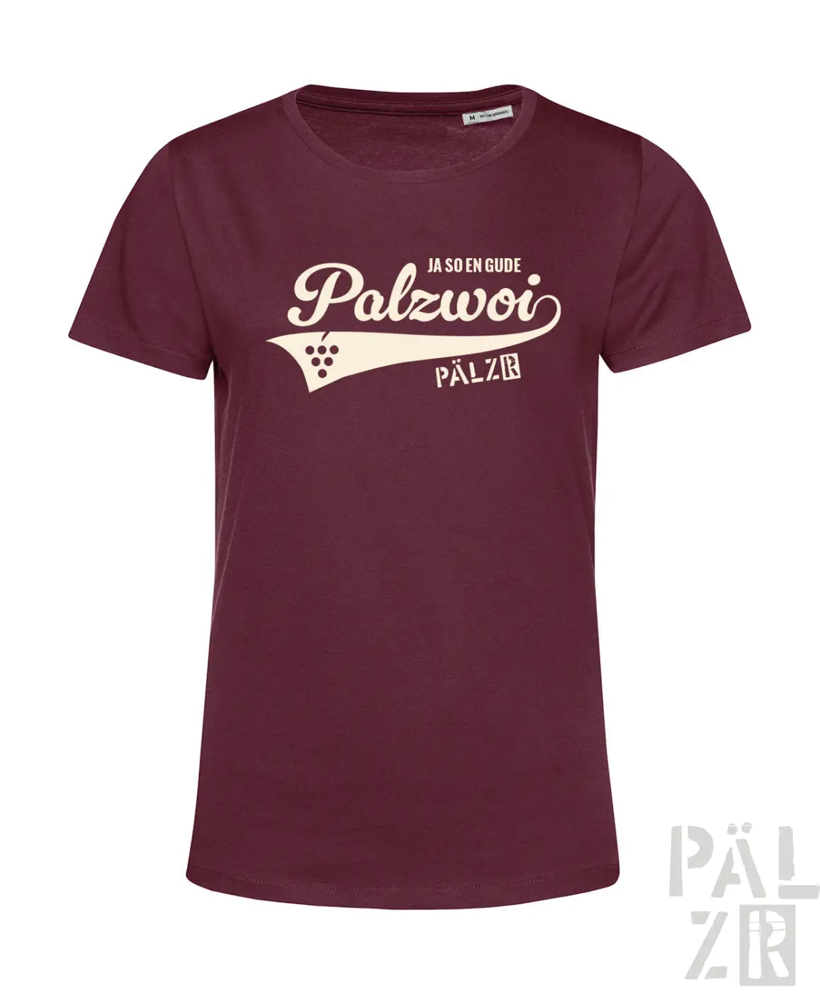 Frauen t-shirt palzwoi in weinrot mit cremefarbenem vintage grafikdesign und traubenmotiv
