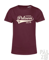 Frauen t-shirt palzwoi in weinrot mit cremefarbenem vintage grafikdesign und traubenmotiv