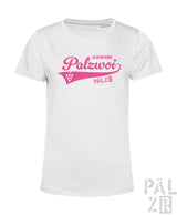 Weißer baumwoll-frauen t-shirt palzwoi mit pinkem grafikdesign und traubenmotiven in verschiedenen farben