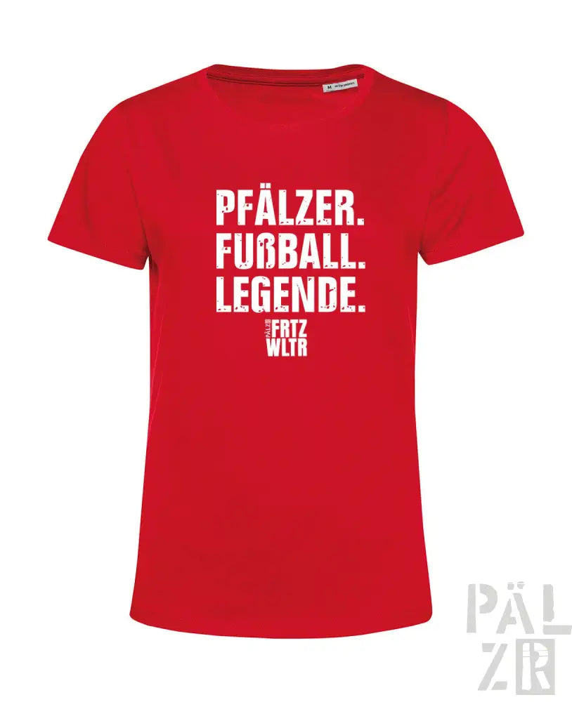 Rotes Baumwoll-T-Shirt mit weißem Text und Design, das ’Pfälzer’ zeigt.