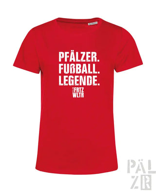 Rotes Baumwoll-T-Shirt mit weißem Text und Design, das ’Pfälzer’ zeigt.