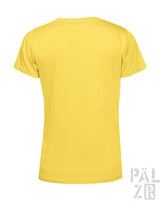 Gelbes T-Shirt mit Rundhals und kurzen Ärmeln, aus Baumwolle.