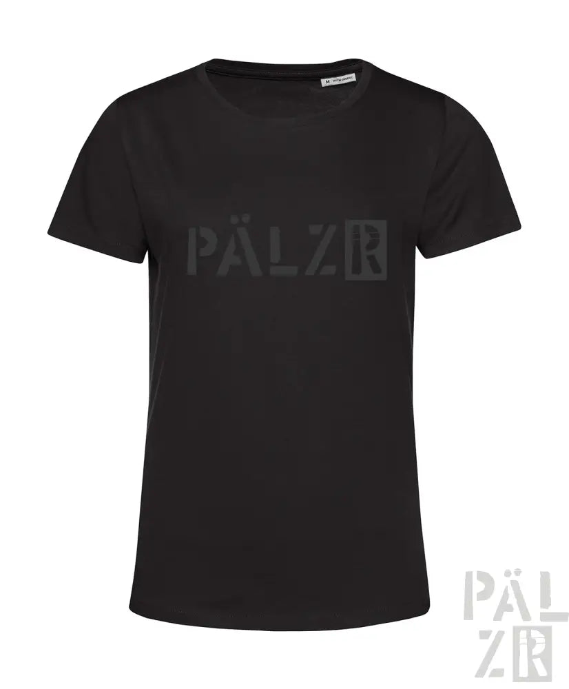 Schwarzes T-Shirt mit ’pälzr’-Logo-Design, aus Baumwolle.