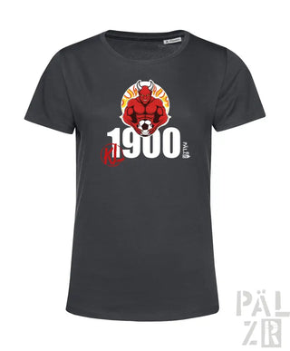 1900-Fußballteam-T-Shirt mit Red-Bull-Design, dunkler grauer Stoff.
