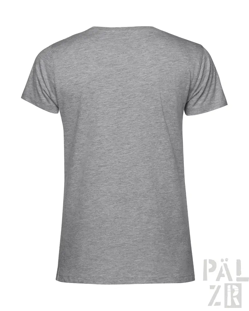 Heather grauer V-Ausschnitt T-Shirt mit subtiler gemusterter Textur und ’pälzer’ Logo auf der Rückseite.