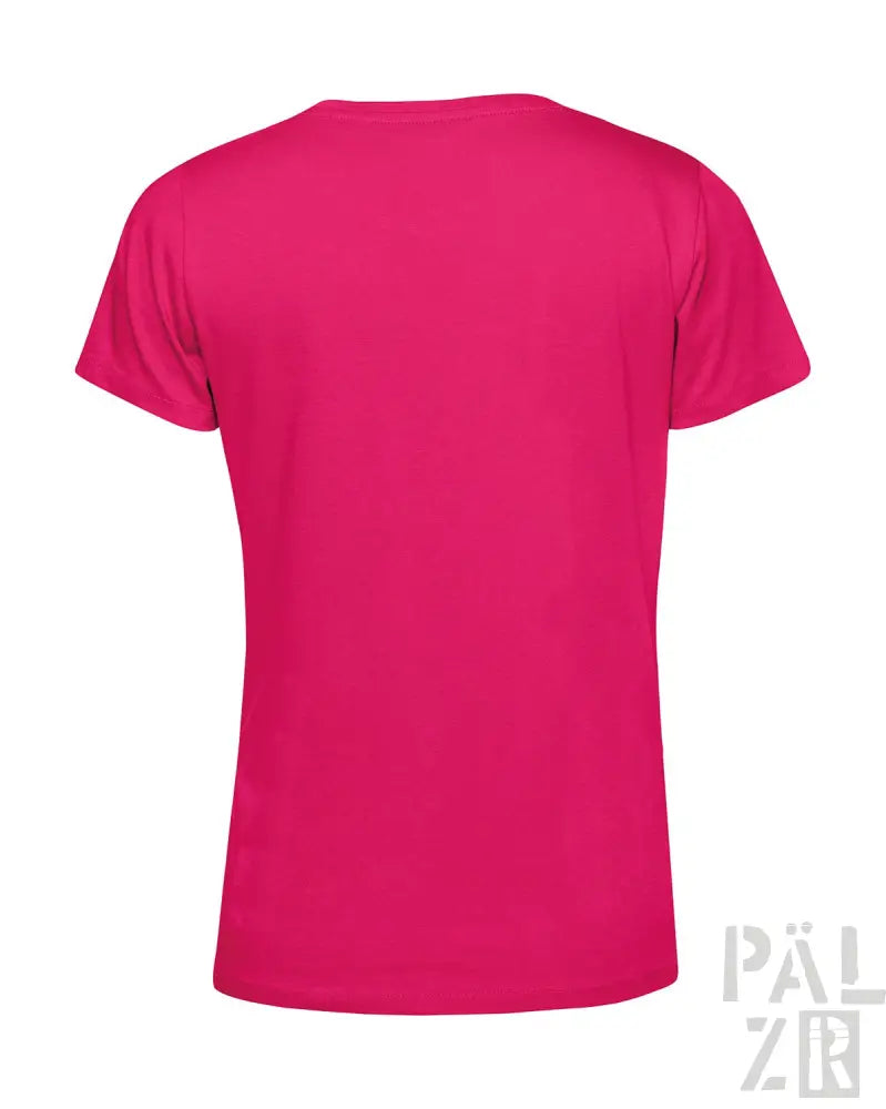 Fuchsia-Shortsleeves-T-Shirt mit V-Ausschnitt und geripptem Saum, aus Baumwolle.