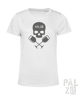 Weißes frauen t-shirt weinpirat mit grauem schädel und gekreuzten weingläsern samt pälz schriftzug