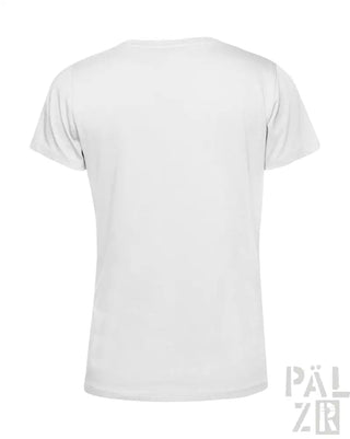 Weißes Baumwoll-T-Shirt mit V-Ausschnitt und kurzen Ärmeln.