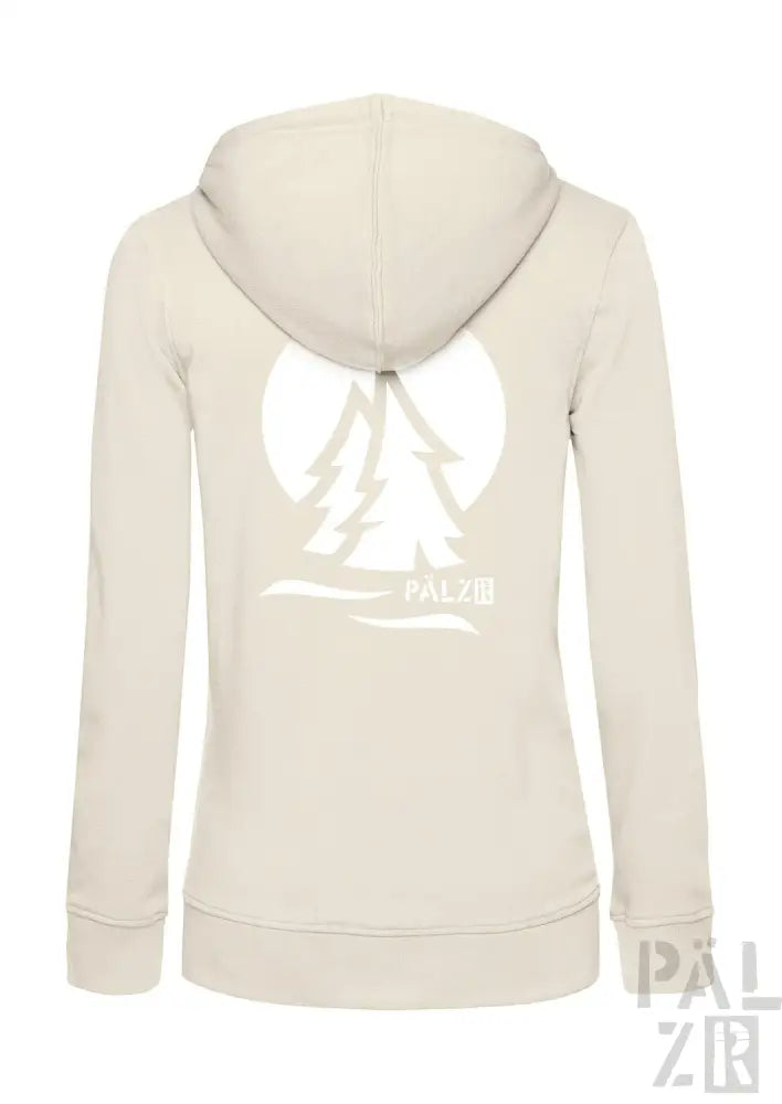 Cremeweißer Hoodie mit Baumdesign und Kapuze, aus Baumwolle.