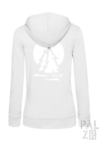 Weiße Kapuzenjacke mit Friedenssymbol-Design und Kapuze.