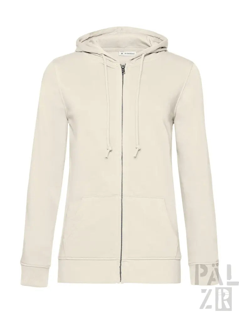 Cremefarbene Kapuzenjacke mit Reißverschluss, Kordelkapuze und gerippten Bündchen, aus weicher Baumwollmischung.
